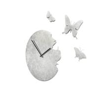 BUTTERFLY tiled silver leaf effect stylish wall clock