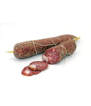SALAMI with lard Puzielli Typical ITALIAN cured pork salami ypical of Pic