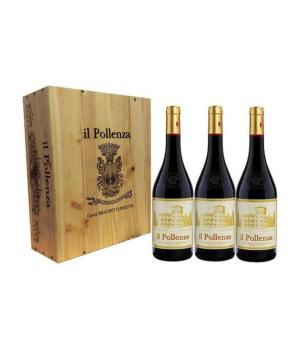 3 bottles il POLLENZA wine Marche Rosso IGT Wooden box