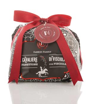 Italian artisanal Panettone with semi-candied sour cherries packaged by hand Fabrizi family