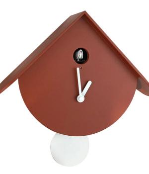 Titti 2077 brick red hande made lacquered birch Pendulum Wall Cuckoo Clock Diamantini Domeniconi