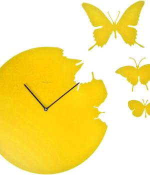 Butterfly Gelb Metall lackiert runde Wanduhr Domeniconi