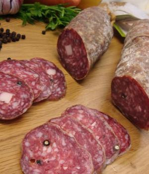 salami with lard Local Recchi farm typical product of the Marche