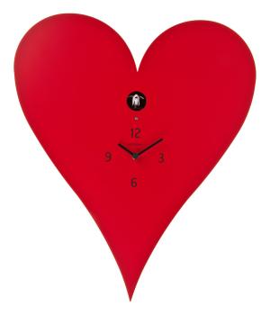 CUORE rotes Herz mit Kuckuck Meridiana Uhr