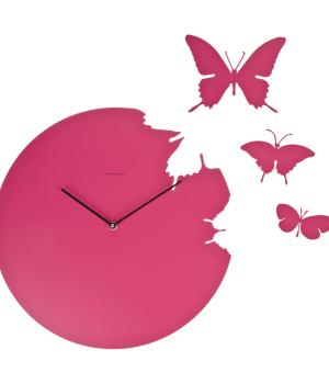 BUTTERFLY magenta Wall clock + 3 butterflies