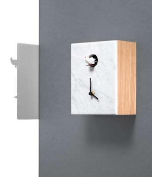 PORTOBELLO wood and front marble Carrara wall mantel cuckoo clock Domeniconi