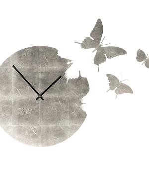 BUTTERFLY tiled silver leaf effect stylish wall clock