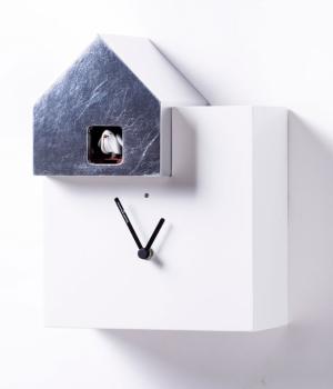 ETTORE 2057 white/silver leaf Short Cuckoo Wall Clock Domeniconi