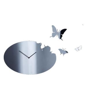 BUTTERFLY oval Mirrored Wall Clock with 3 butterflies