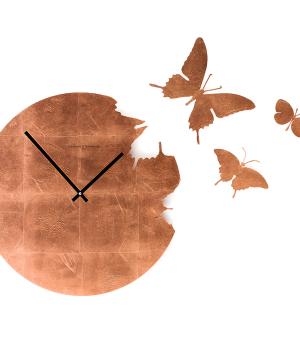 BUTTERFLY tiled copper leaf effect stylish wall clock + 3 butterflies