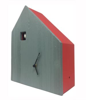 CEMENTO red Cuckoo wall clock asymmetrical house shaped