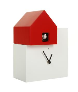 ETTORE 2057 weiß/rot Quadratische Wand Kuckucksuhr mit niedlichem Vogelhaus