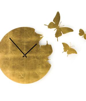 BUTTERFLY foglia oro orologio rivestito a mano da parete con kit 3 farfalle