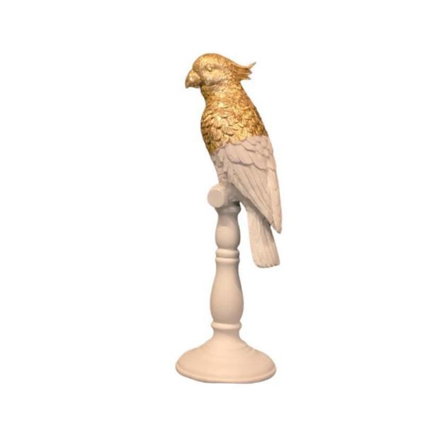 Statua a forma di pappagallo sul trespolo con finiture di color oro - La Ginestra Pollenza