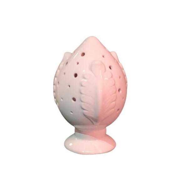Pigna decorativa in ceramica colore bianco con luce interna a batteria - La Ginestra Pollenza