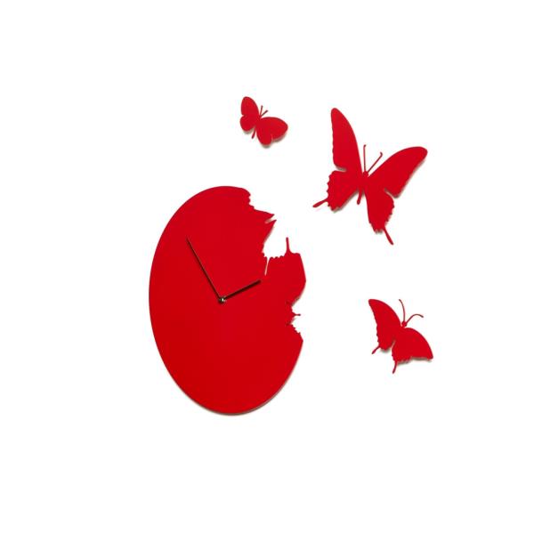 BUTTERFLY rosso Orologio a parete + 3 farfalle Domeniconi