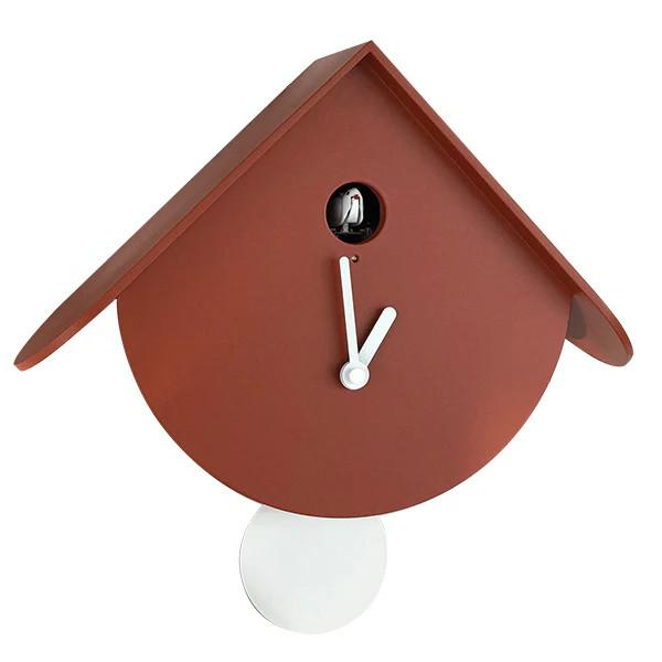 Titti 2077 brick red hande made lacquered birch Pendulum Wall Cuckoo Clock Diamantini Domeniconi