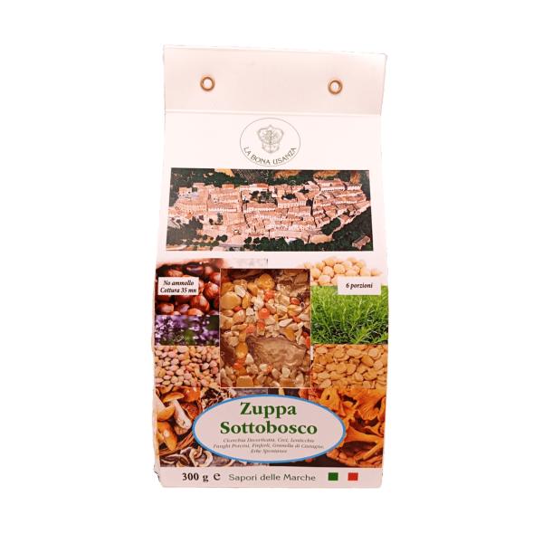 Zuppa Sottobosco legume soup La Bona Usanza with aromatic herbs, mushrooms and chestnuts