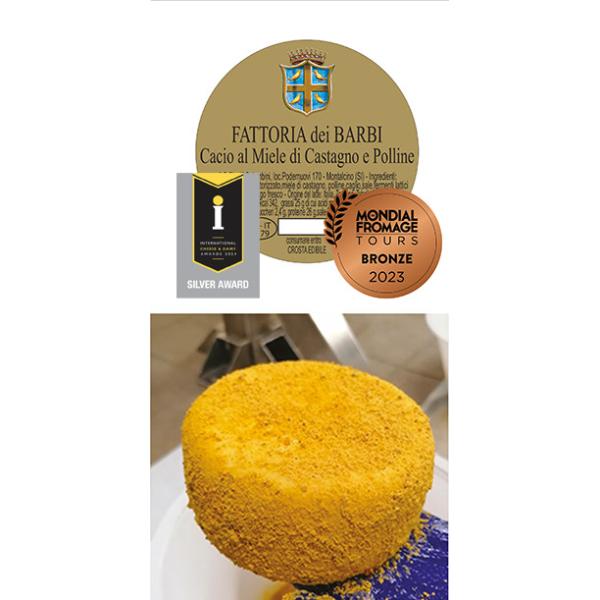 Cacio pecorino con miele bio di castagno e polline fattoria dei Barbi
